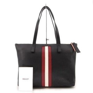 Bally Black Leather Tote Bag with Red Stripe